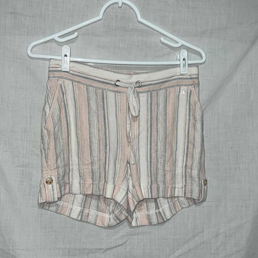 calvin klein size 0, pink white and grey striped shorts